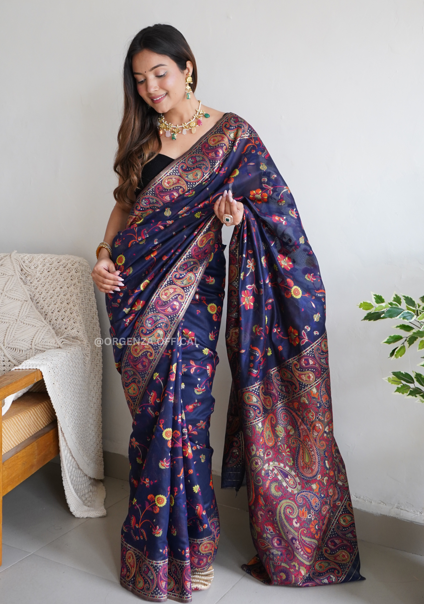 Kashmiri Kanchi Weaving Saree With Thread Work - Orgenza Store