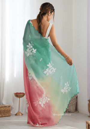 Rama Peach Gold Crush Silk Saree - Orgenza Store - digisoch