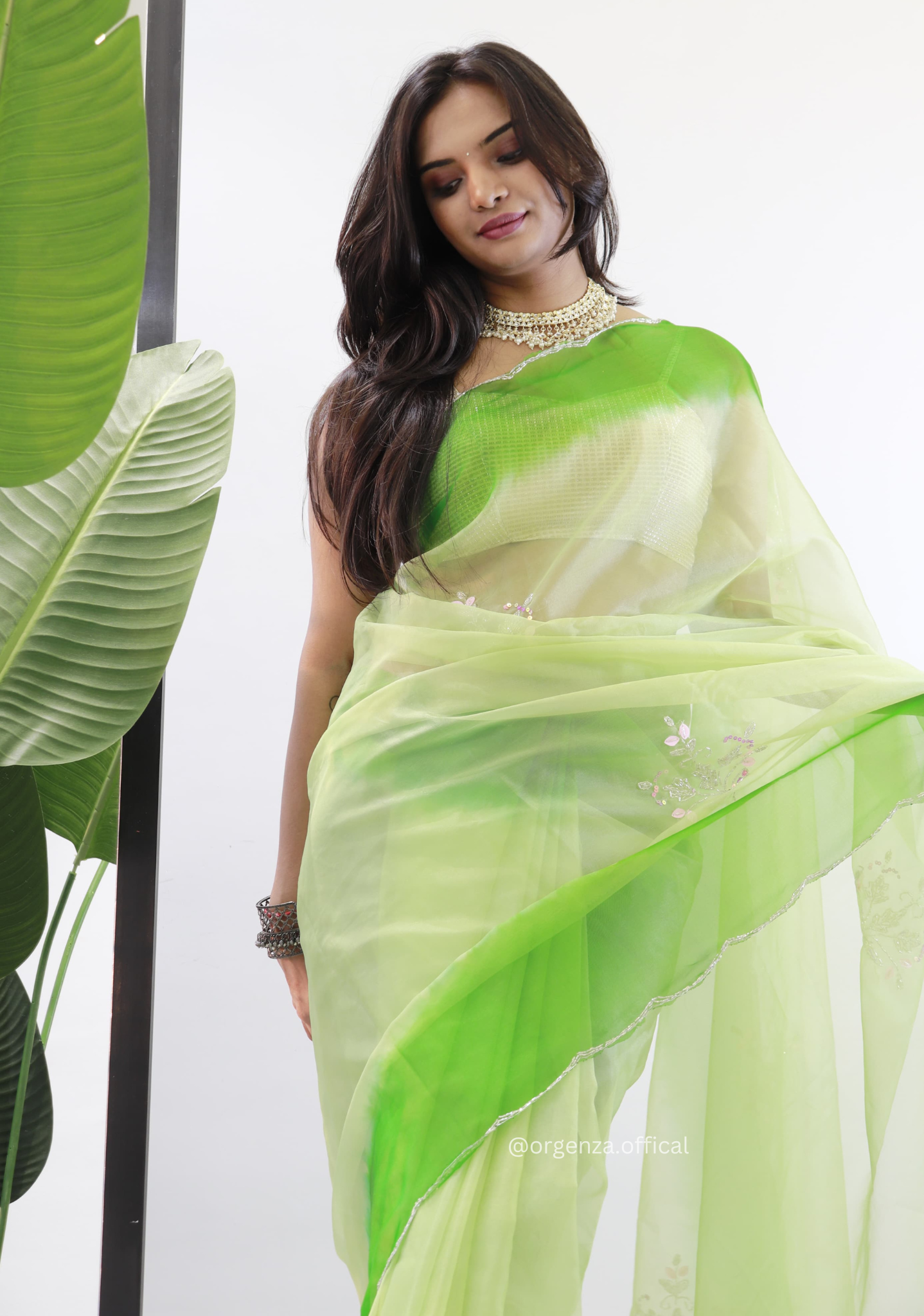 Green Colour Organza Silk Saree - Orgenza Store