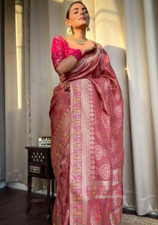 Lichi Silk Saree With Jacquard Zari Work
