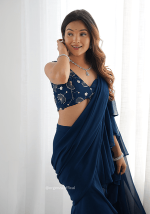 Ready To Wear Teal Blue Colour Sharara Saree - Orgenza Store - digisoch