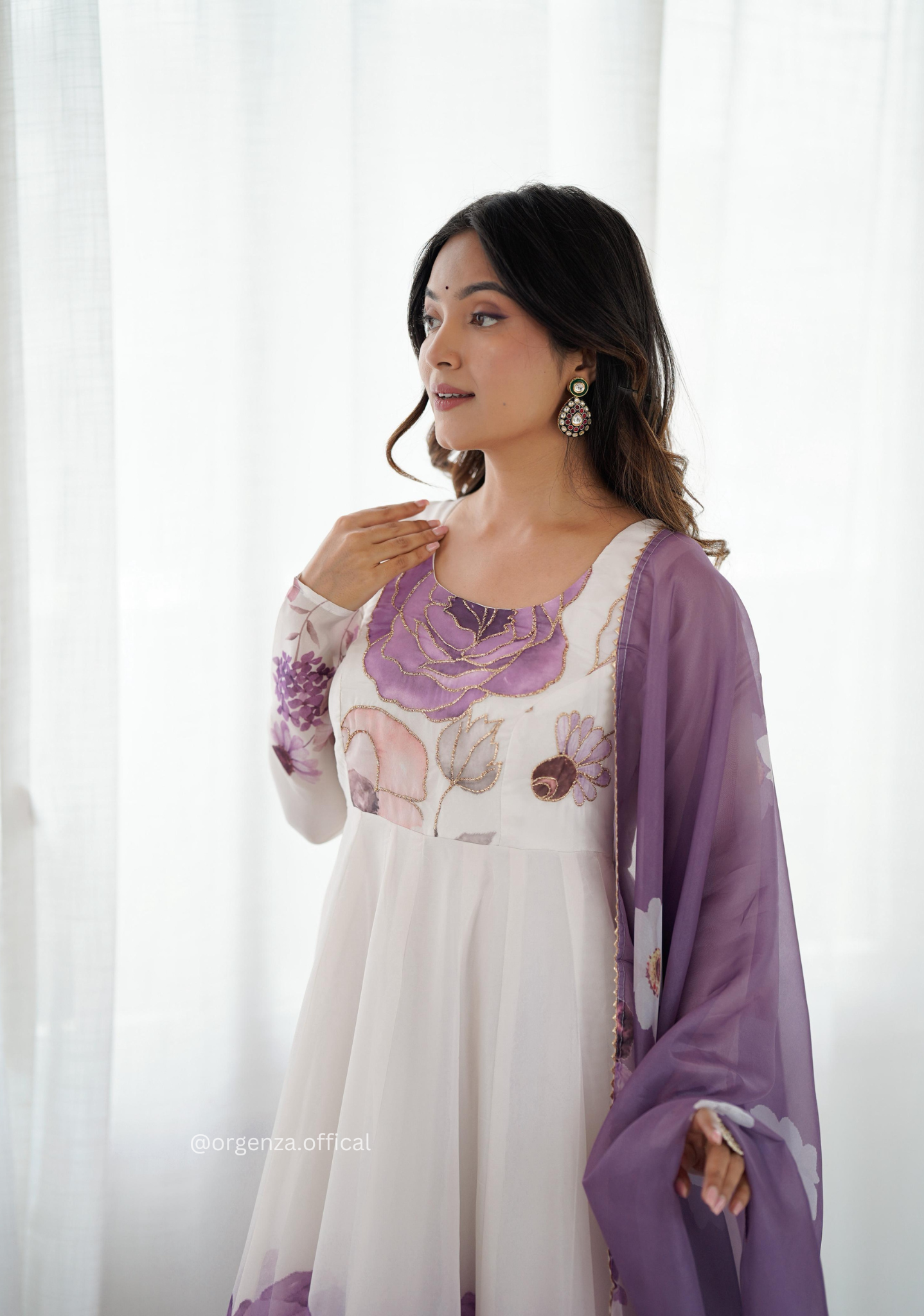 Violet Colour Organza Anarkali Kurti Set