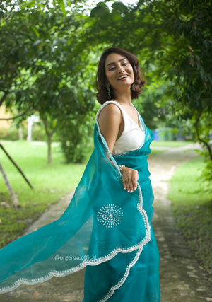 C Green Colour Organza Saree With Hand Work - Orgenza Store - digisoch