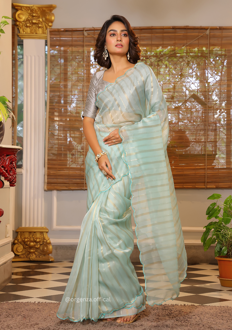 Sky Blue Organza Saree With Weaved Work