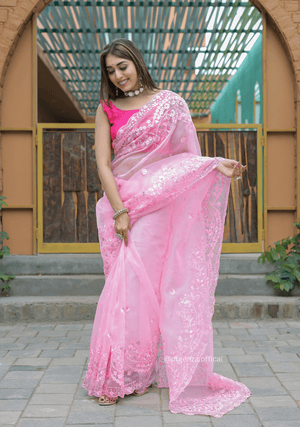 Baby Pink Soft Organza Saree With Sequence Work - Orgenza Store - digisoch