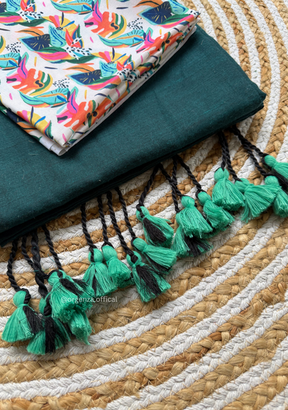 Rama Green Colour Cotton Saree With Multi Print Blouse