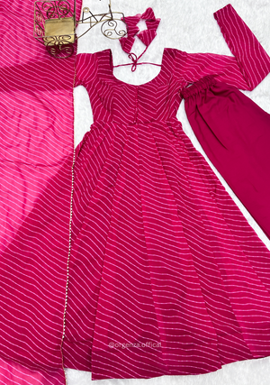 Pink Laheriya Print Anarkali Kurti - Orgenza Store