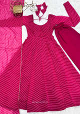 Pink Laheriya Print Anarkali Kurti