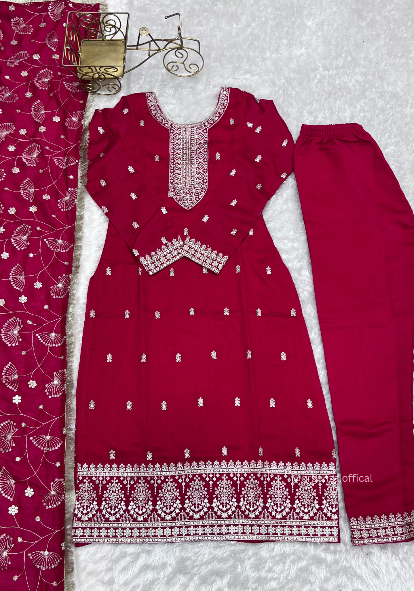Rangoli Fabric Straight Fit Kurta With Dupatta Set - Orgenza Store