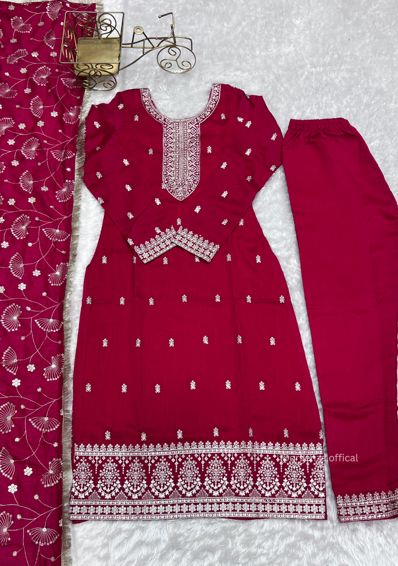 Rangoli Fabric Straight Fit Kurta With Dupatta Set