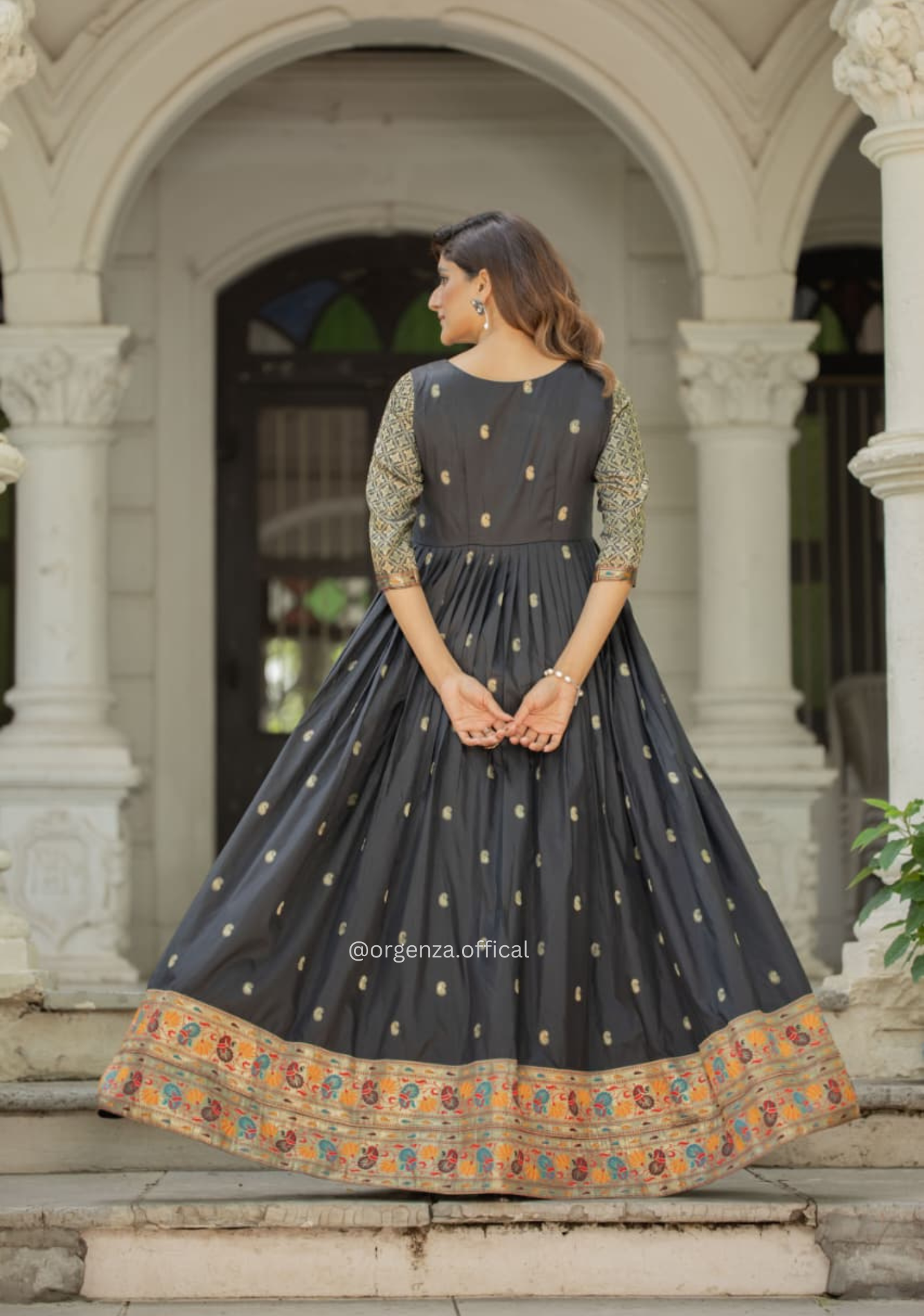 Designer Soft Silk Zari Work Flared Gown for Women