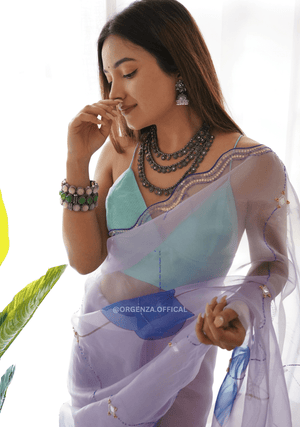 Organza Saree With Khatli Work - Orgenza Store - digisoch