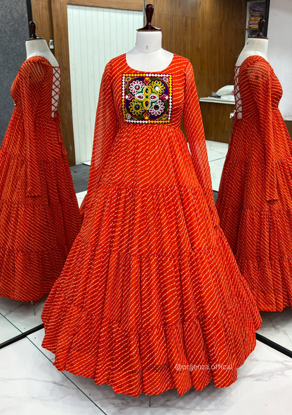 Georgette Laheriya Print Ruffle Anarkali