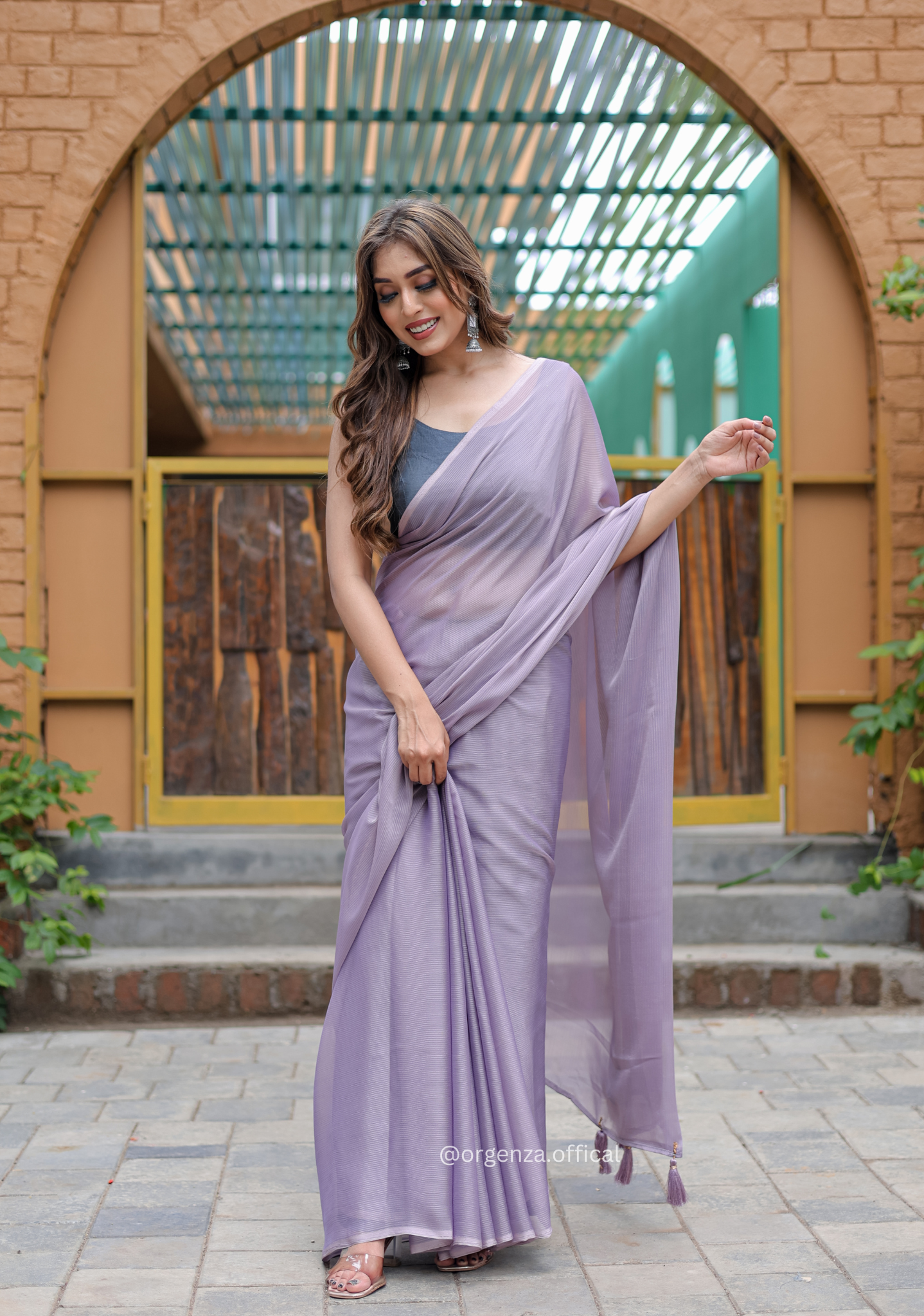 Plain Purple Colour Lining Sitara Georgette Saree - Orgenza Store