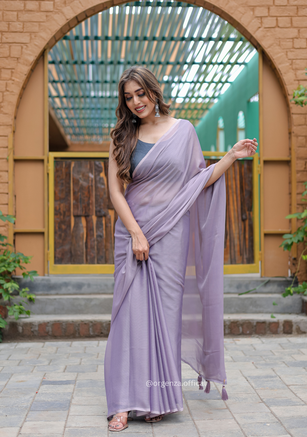 Plain Purple Colour Lining Sitara Georgette Saree