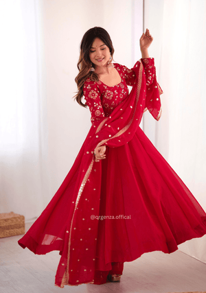 Premium Crunchy Silk Anarkali Suit Set with 4 Meter Flair & Lace Border Dupatta - Orgenza Store - digisoch