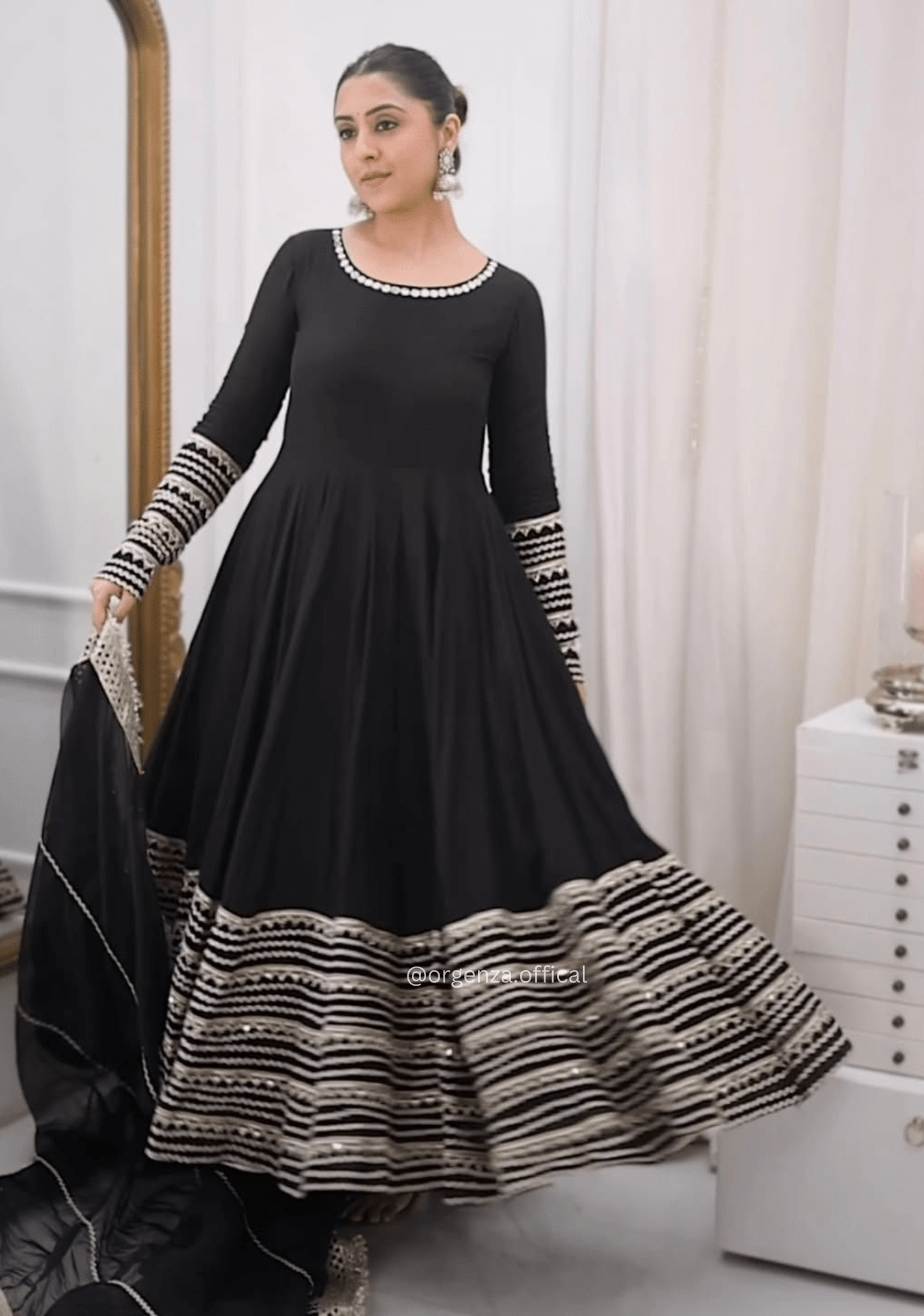 Black Embroidered Anarkali Suit Set with Sequins & Thread Work - Orgenza Store - digisoch