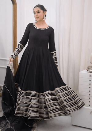 Black Embroidered Anarkali Suit Set with Sequins & Thread Work - Orgenza Store - digisoch
