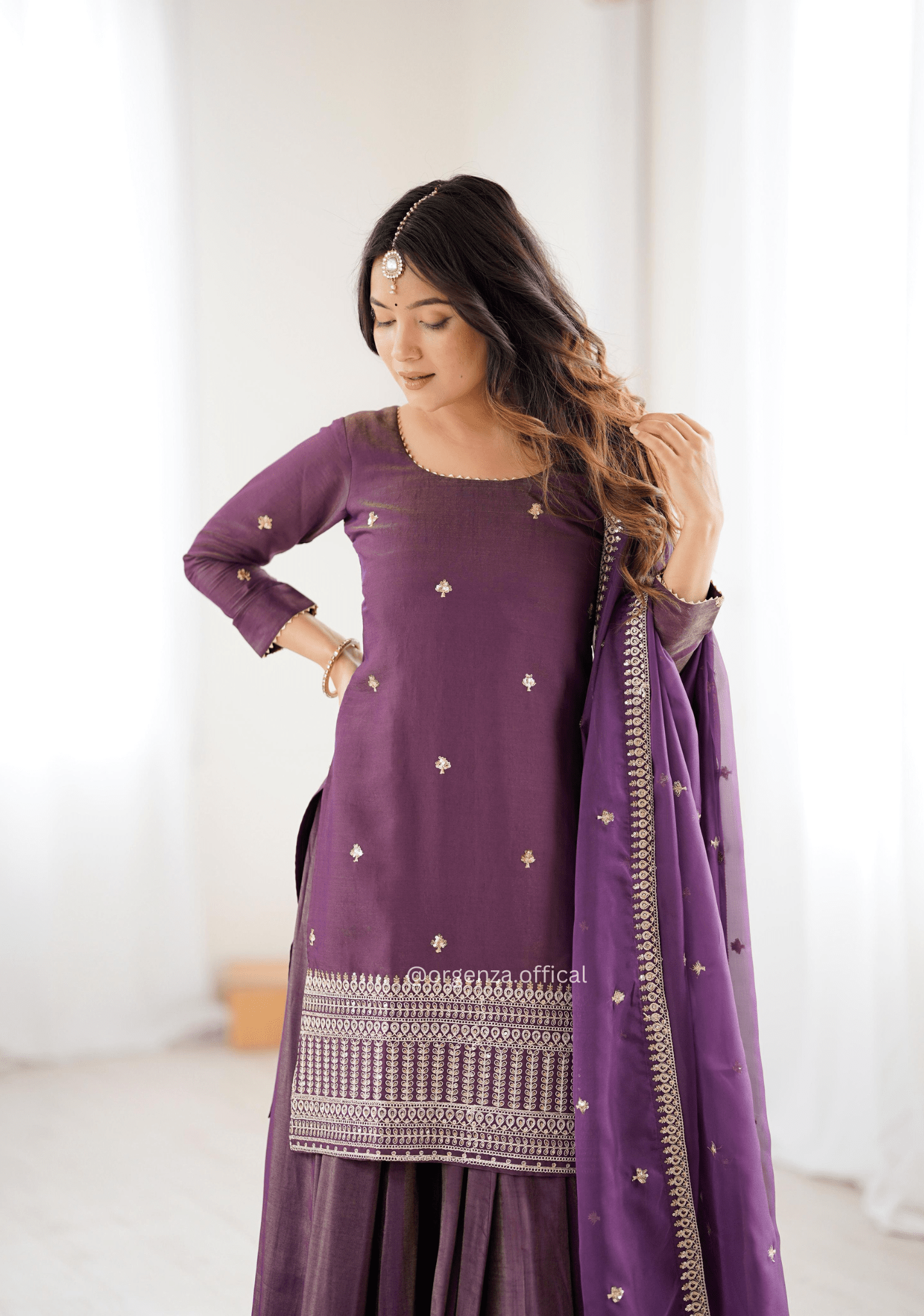 Roman Shimmer Chanderi Silk Kurta Lehenga Set with Embroidered Dupatta - Orgenza Store - digisoch