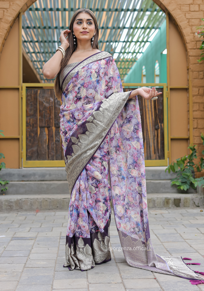 Purple Georgette Saree With Viscose Border