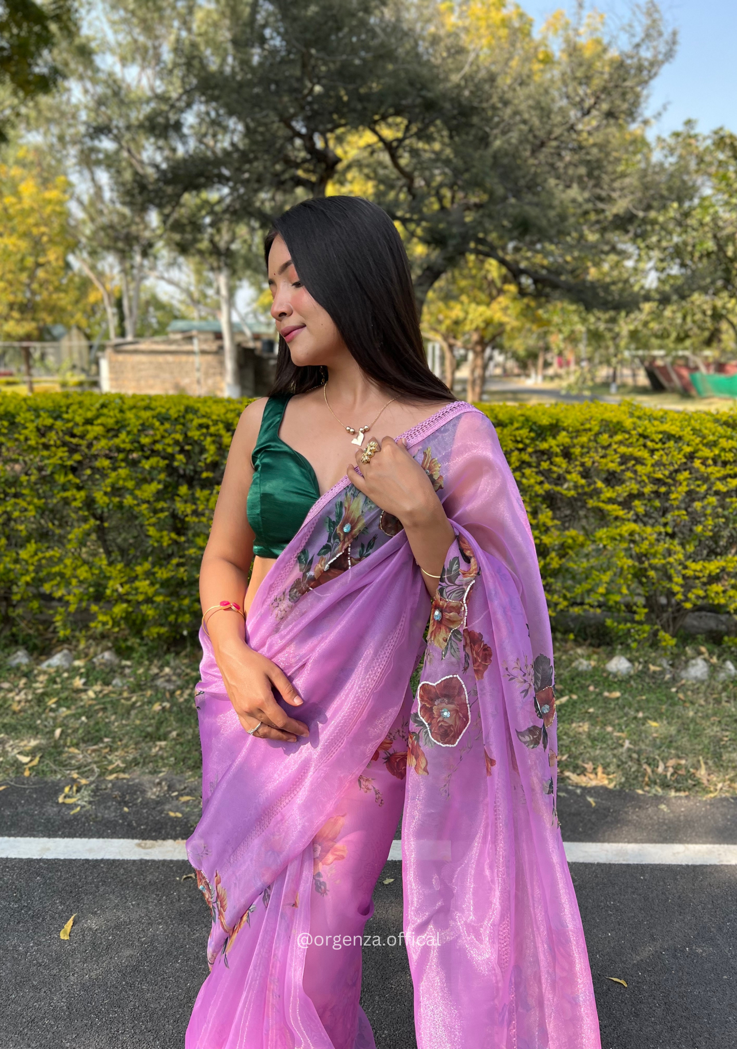 Lavender Colour Organza Saree With Handwork