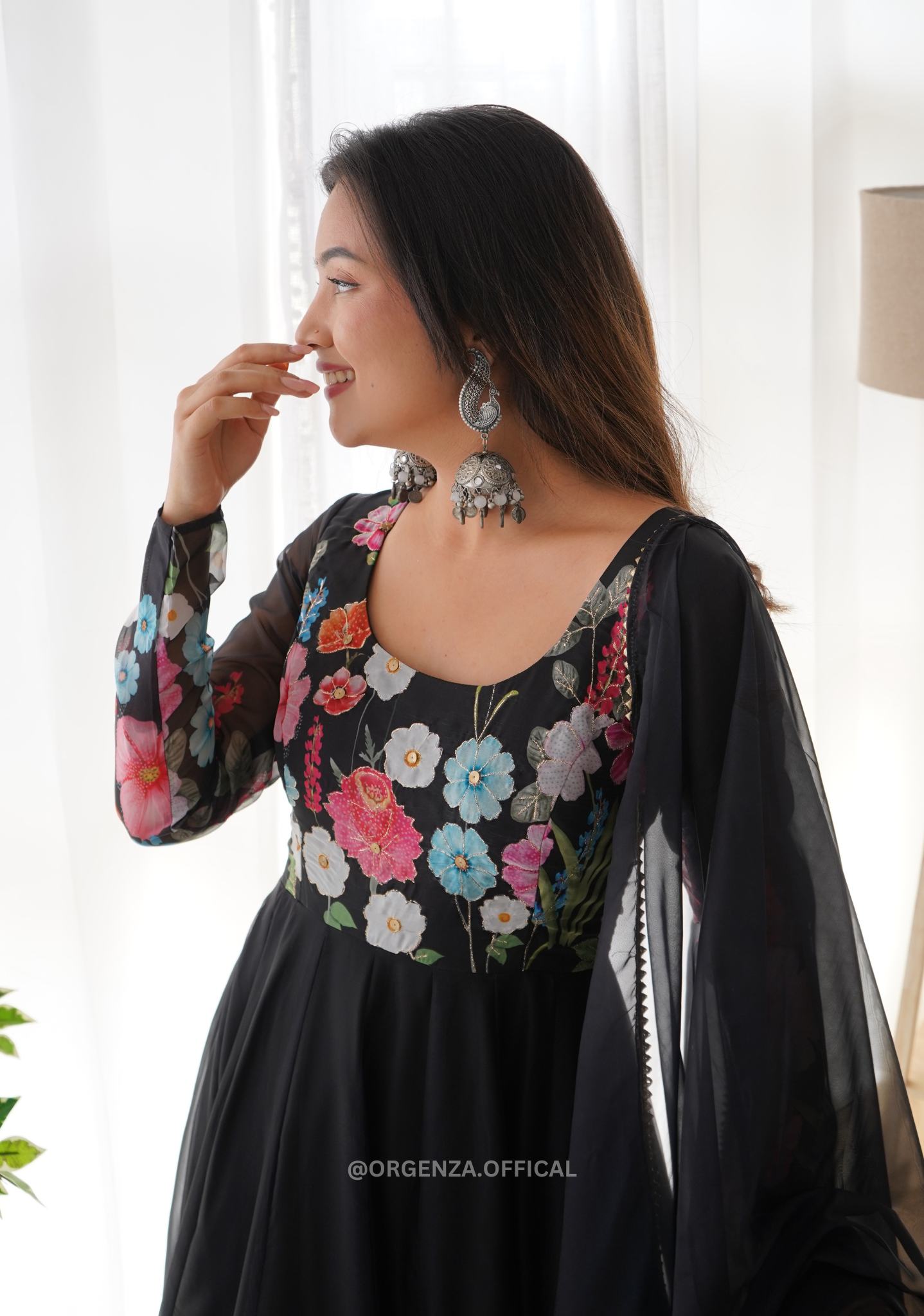 Floral Organza Anarkali With Dupatta And Pant - Orgenza Store