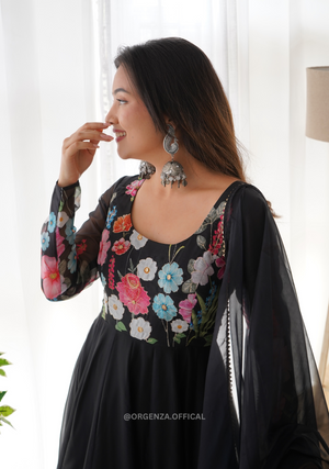 Floral Organza Anarkali With Dupatta And Pant - Orgenza Store