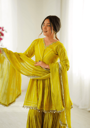 Lemon Colour Kediya Sharara Palazzo Fully Stitched Kurti - Orgenza Store - digisoch