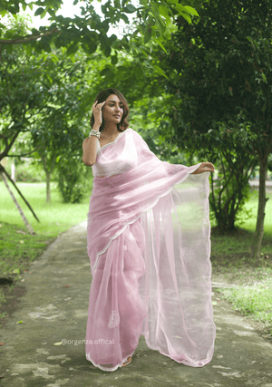 Baby Pink Colour Organza Saree With Hand Work - Orgenza Store - digisoch