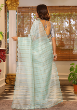 Sky Blue Organza Saree With Weaved Work