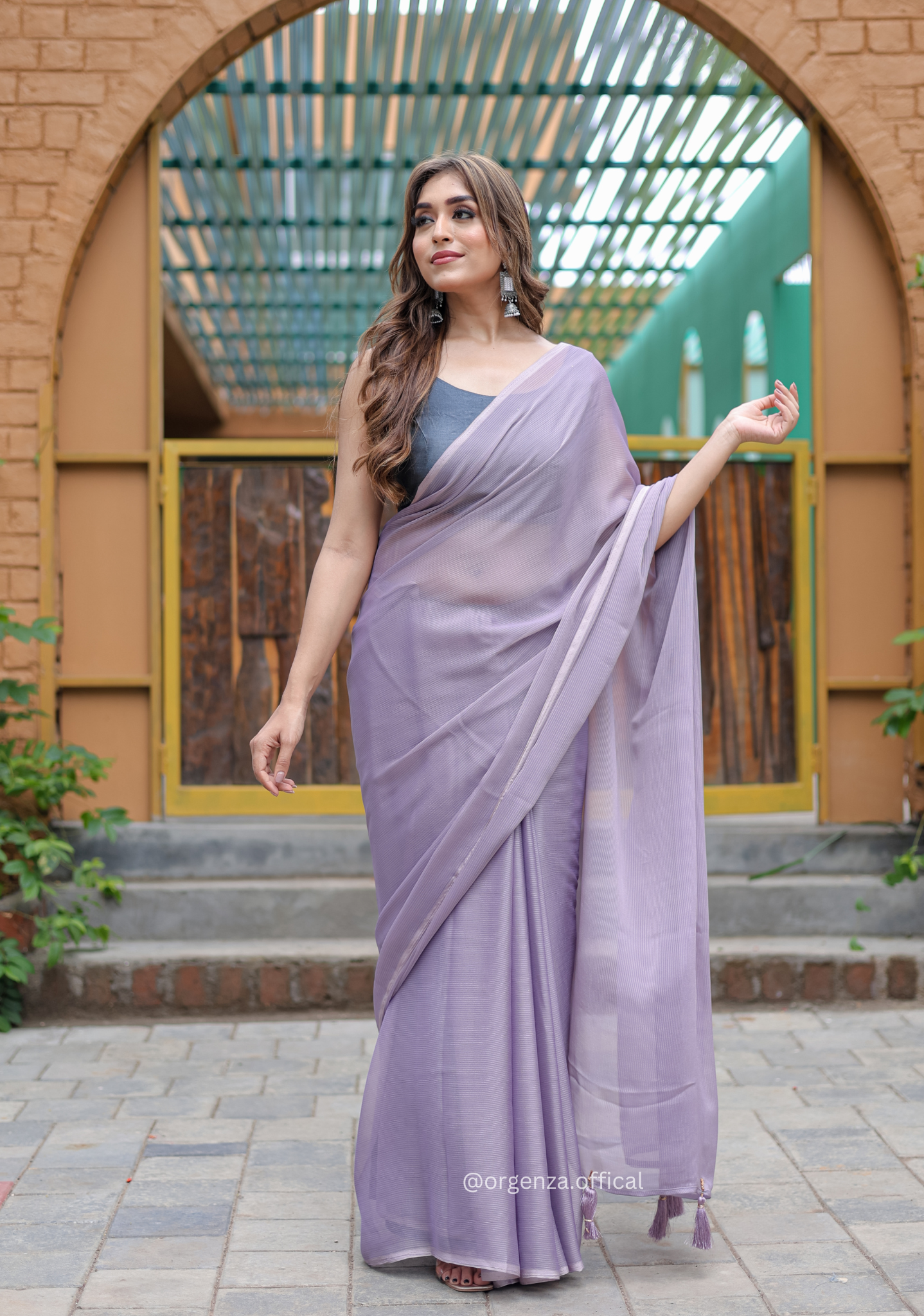 Plain Purple Colour Lining Sitara Georgette Saree - Orgenza Store