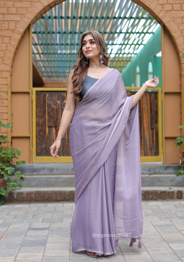 Plain Purple Colour Lining Sitara Georgette Saree