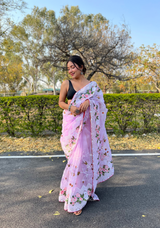 Lavender Colour Organza Saree With Kashmiri Thread Work