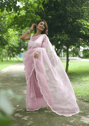 Baby Pink Colour Organza Saree With Hand Work - Orgenza Store - digisoch