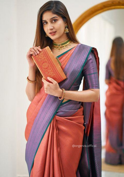 Orange Colour Lichi Silk Saree With Jacquard Zari Work
