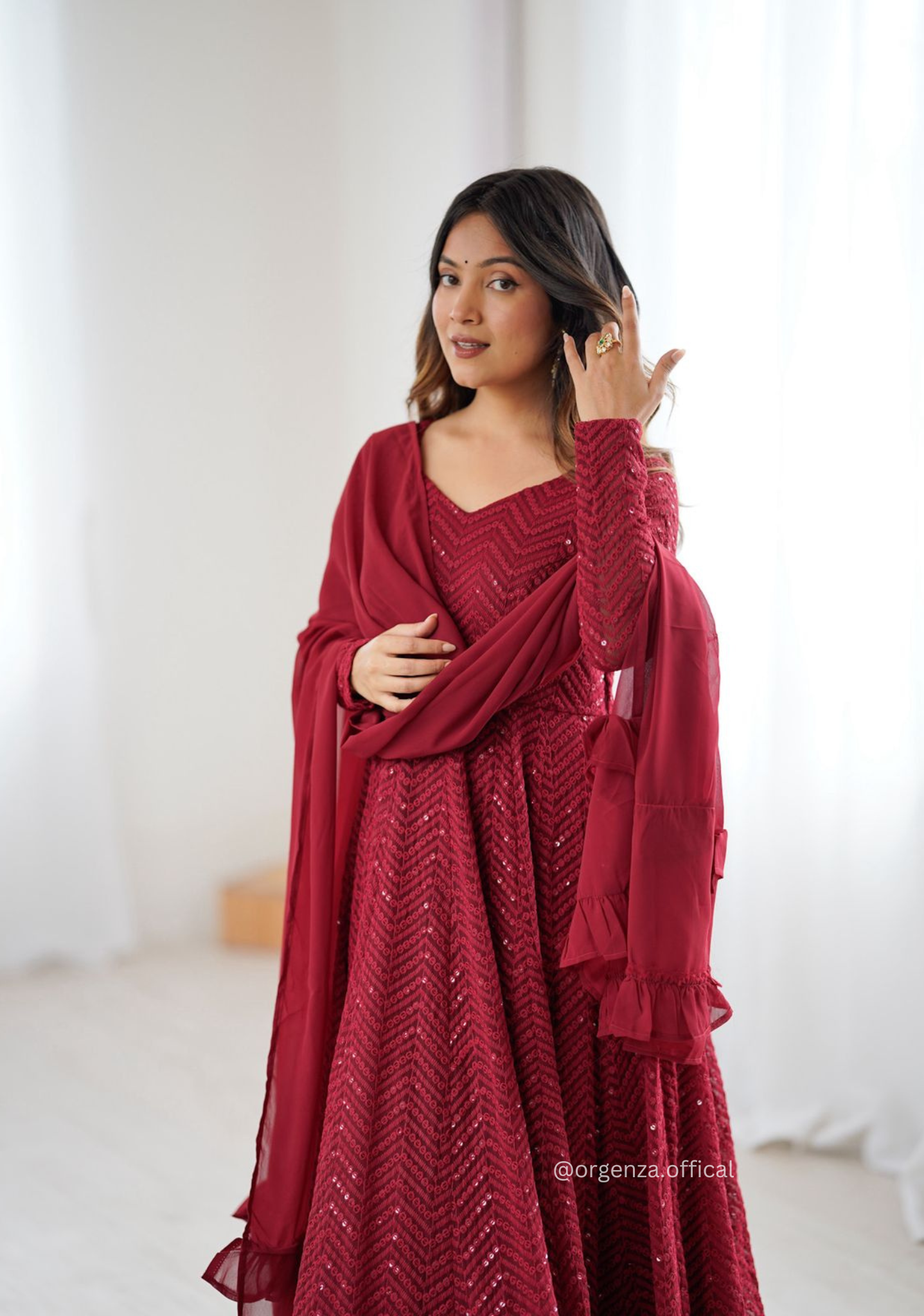 Georgette Silk Lukhnowi Sequence Work Anarkali