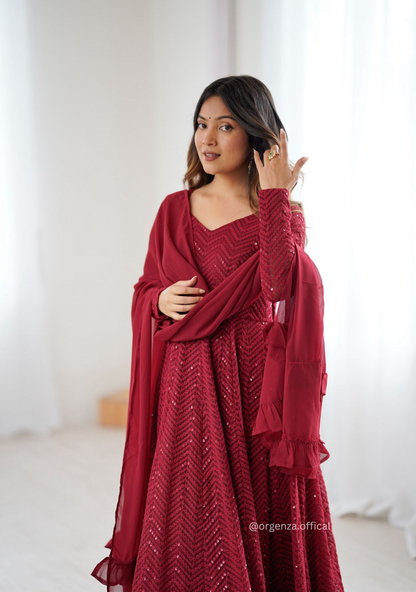 Georgette Silk Lukhnowi Sequence Work Anarkali