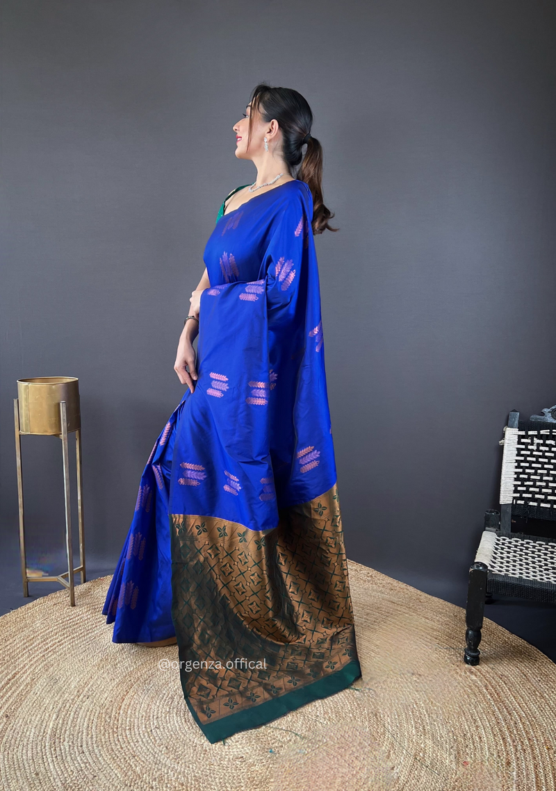 Blue Colour Silk Saree With Zari Weaving