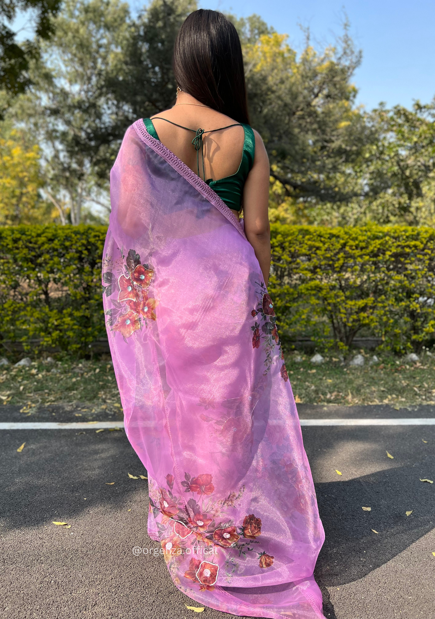 Lavender Colour Organza Saree With Handwork