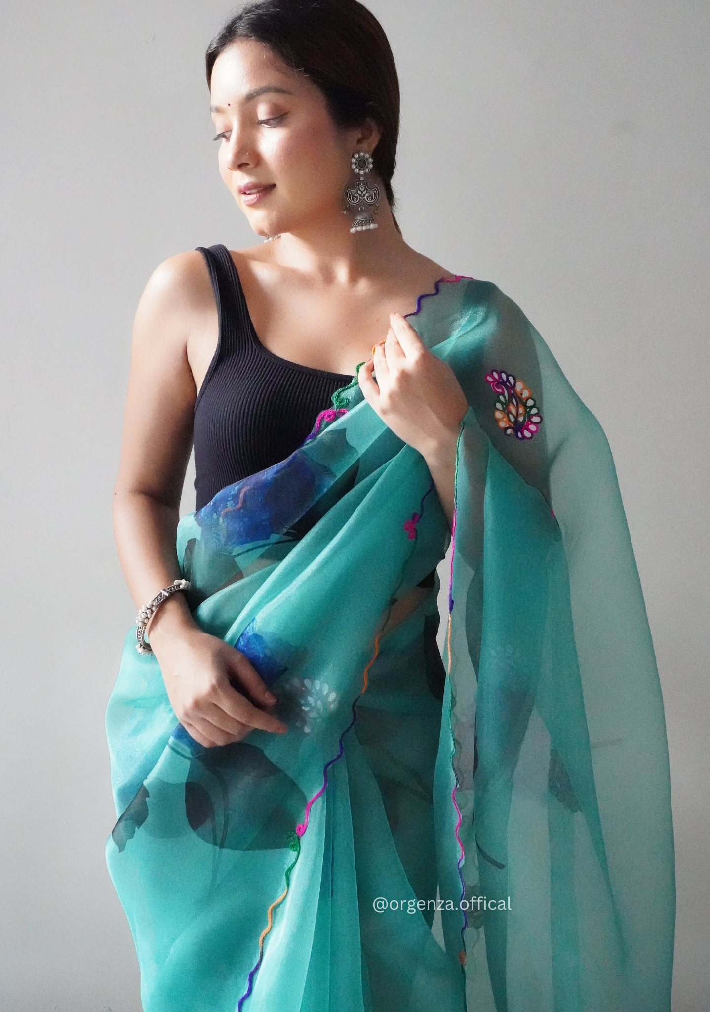 Orgenza Saree With Multi Colour Gotta Work