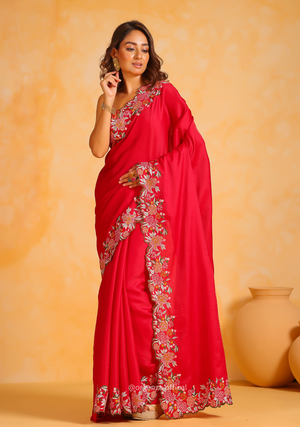 Tussar Satin Silk Saree With Embroidery Viscos Thread Work - Orgenza Store
