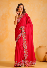 Tussar Satin Silk Saree With Embroidery Viscos Thread Work