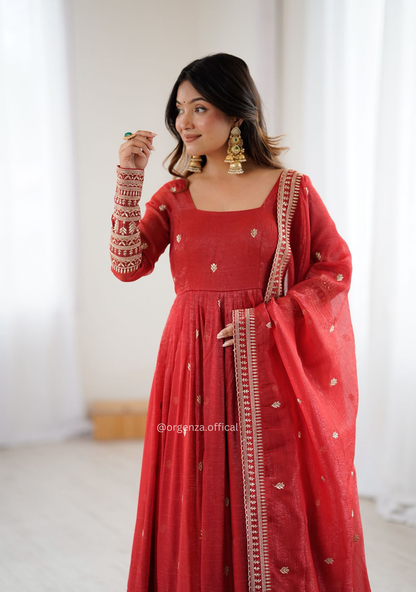 Bridal & Festive Special Pure Crunchy Silk Fully Flared Anarkali Set