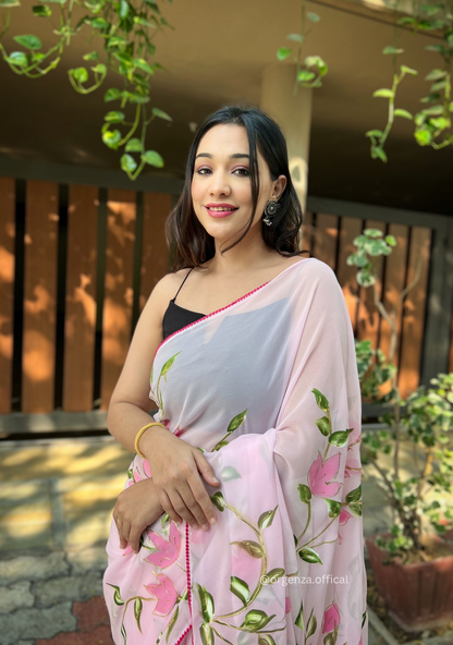 Georgette Silk Saree With Handprint