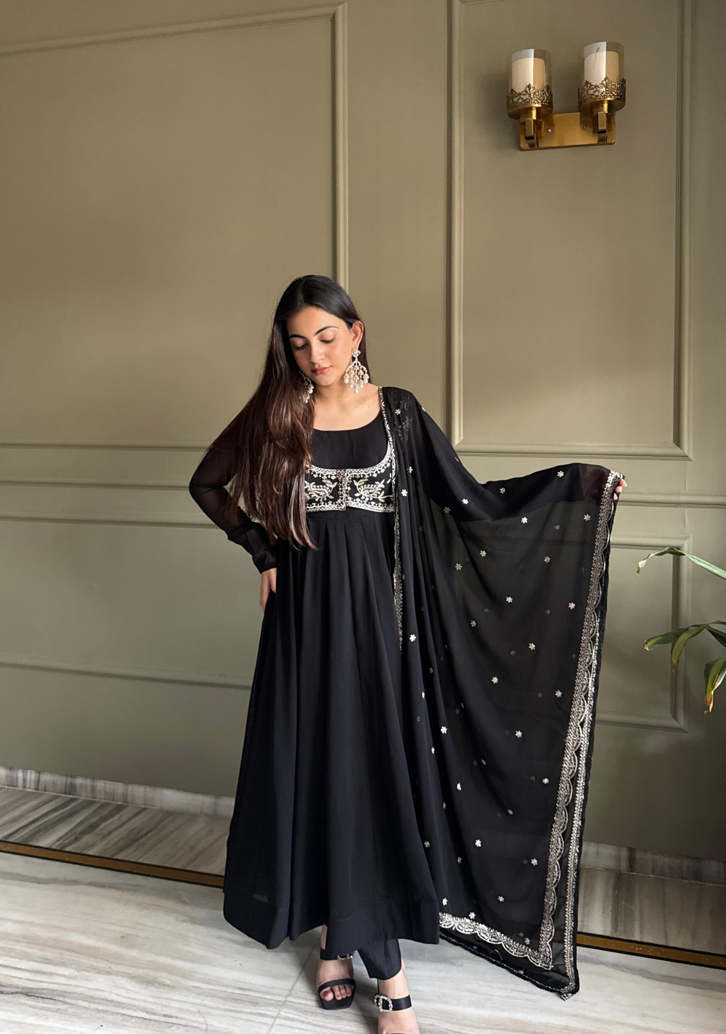 Premium Fox Georgette Fully Flared Anarkali Gown with Koti, Dupatta & Pant
