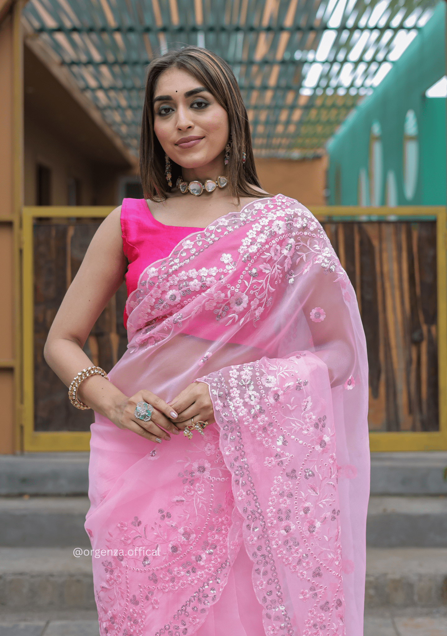 Baby Pink Soft Organza Saree With Sequence Work - Orgenza Store - digisoch