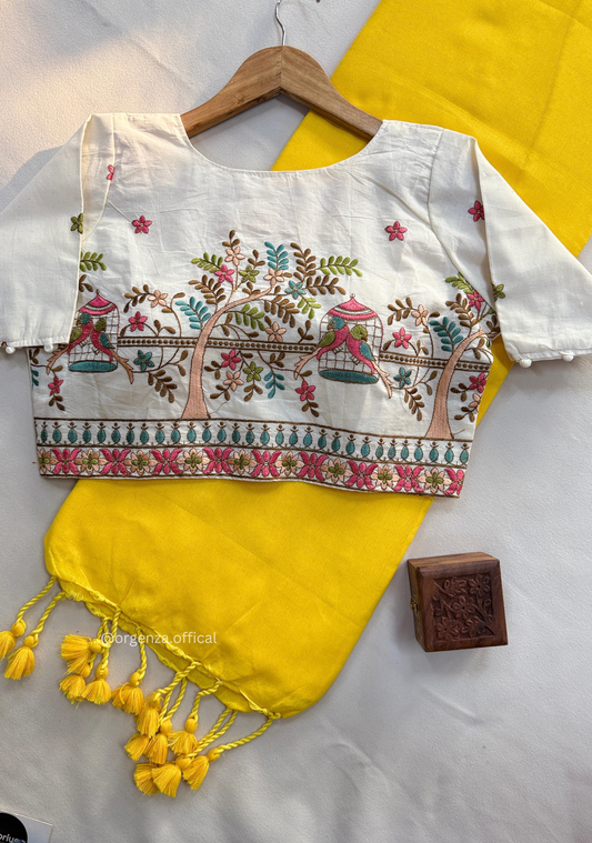 Yellow Handloom Cotton Saree With Tassels