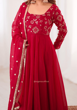 Premium Crunchy Silk Anarkali Suit Set with 4 Meter Flair & Lace Border Dupatta - Orgenza Store - digisoch