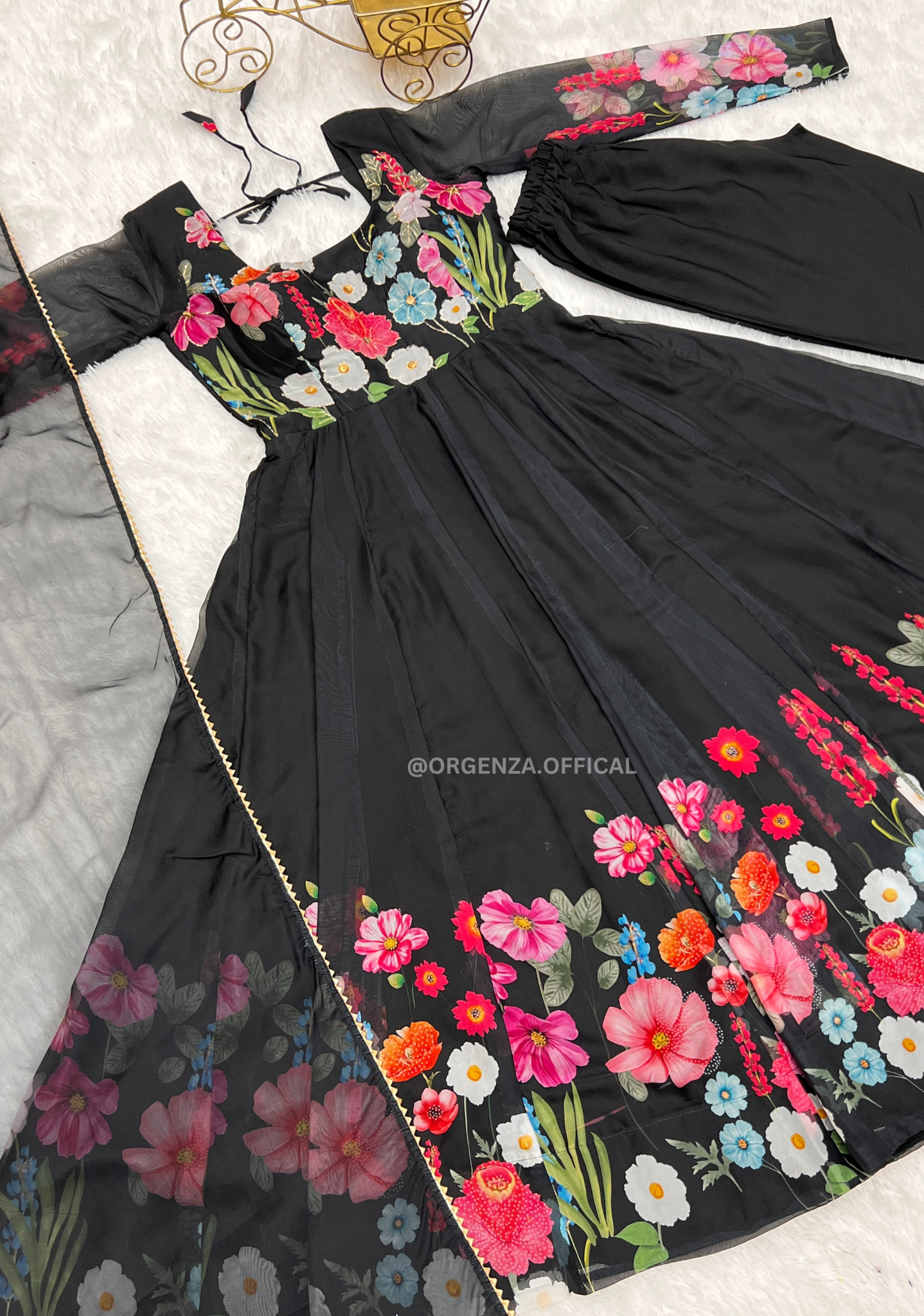 Floral Organza Anarkali With Dupatta And Pant - Orgenza Store