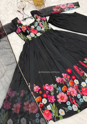 Floral Organza Anarkali With Dupatta And Pant - Orgenza Store
